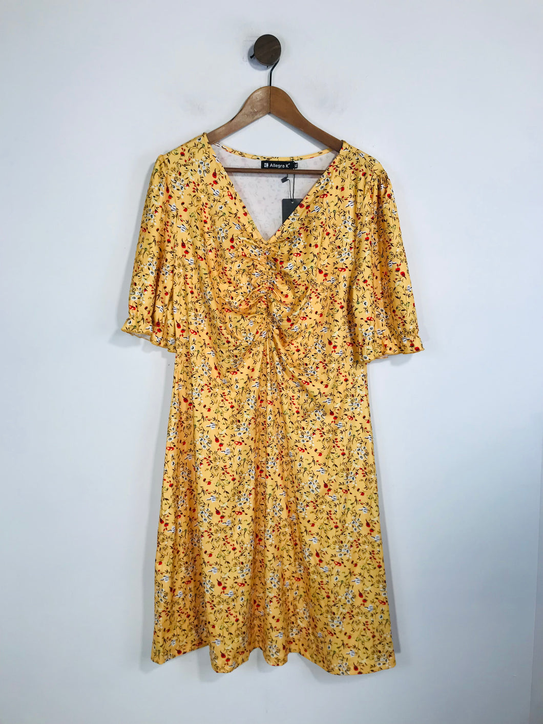 Allegra K Women's Floral Ruched Sheath Dress NWT | XL UK16 | Yellow