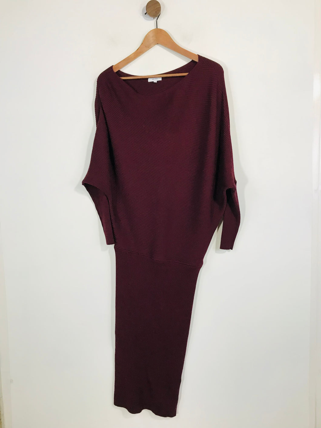 Reiss Women's Long Sleeve Ribbed Midi Dress | M UK10-12 | Red
