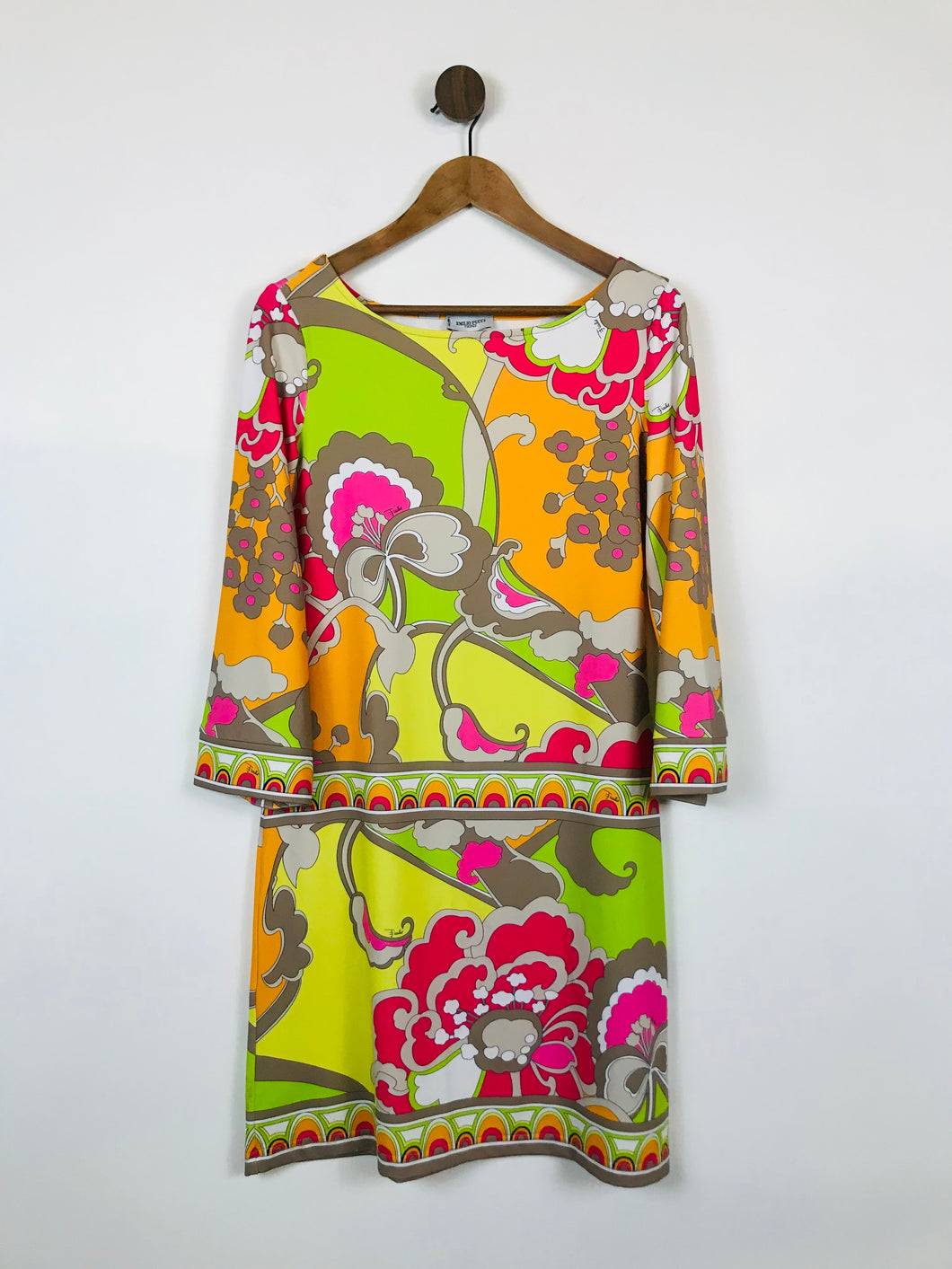 Emilio Pucci Women's Silk 60s Floral Long Sleeve Bodycon Dress | 40 UK12 | Multicolour