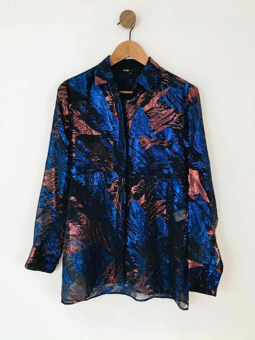 Maje Women's Silk Metallic Print Button-Up Shirt | 2 UK8-10 | Multicolour
