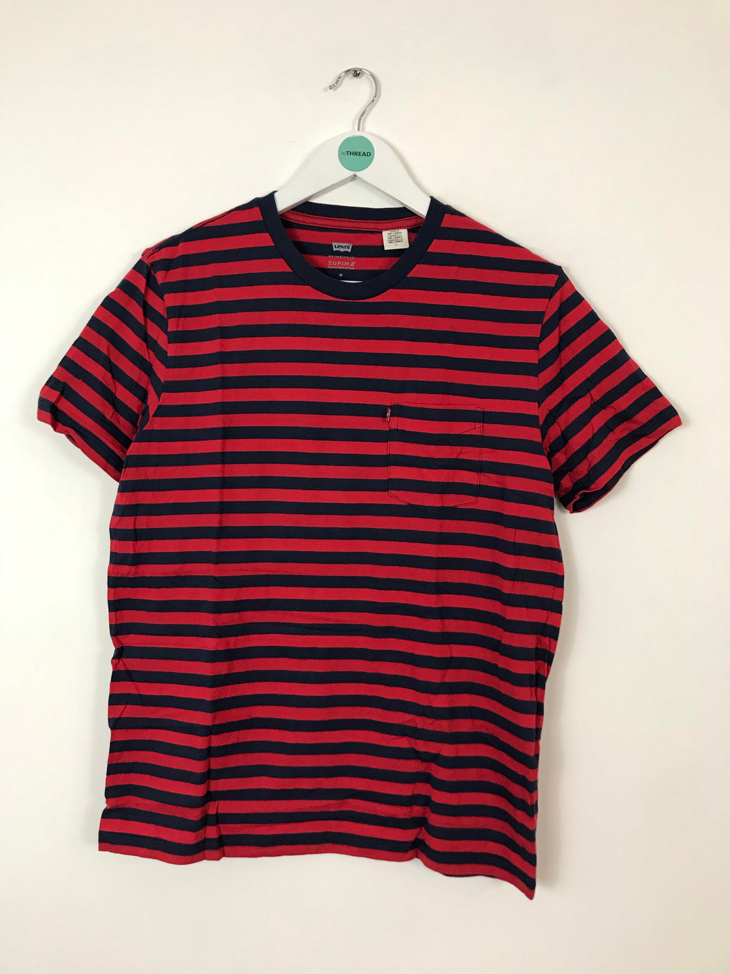Levis Womens Stripe Tshirt | UK10 | Navy and Red