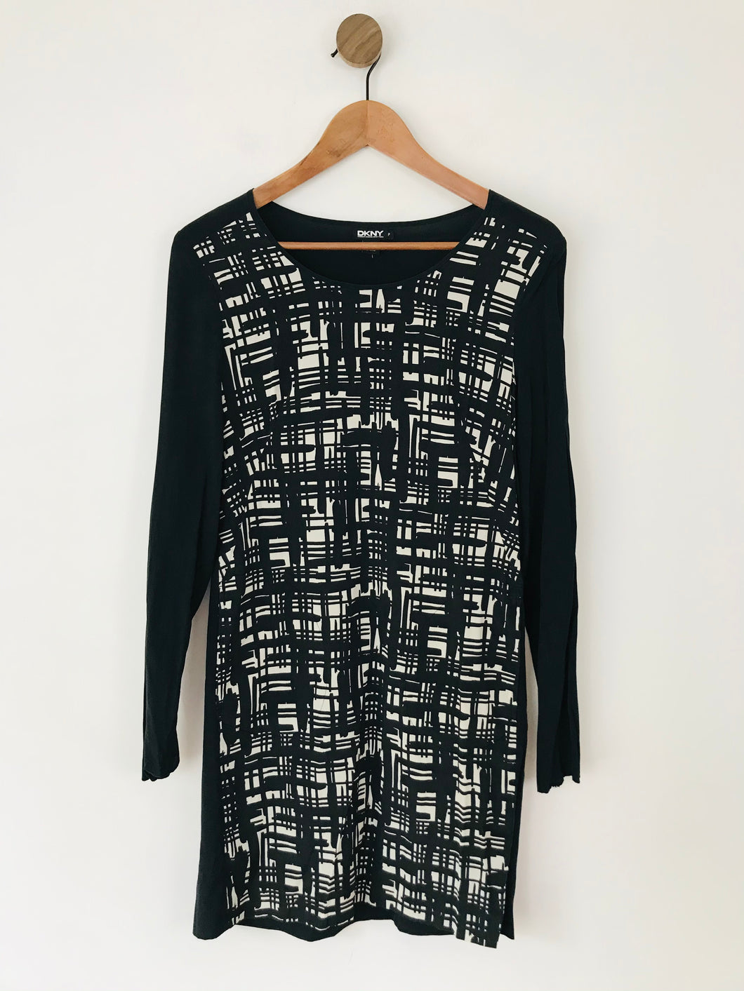 DKNY Women's Silk Check Shift Mini Dress | P UK8 | Black