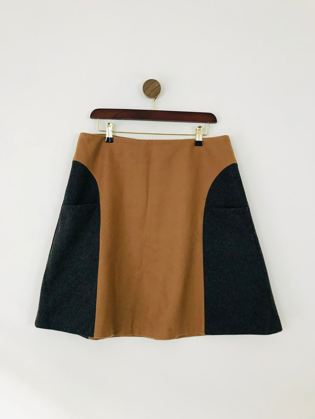 Boden Women's Colour Block Wool Blend A-Line Skirt | UK14 | Brown