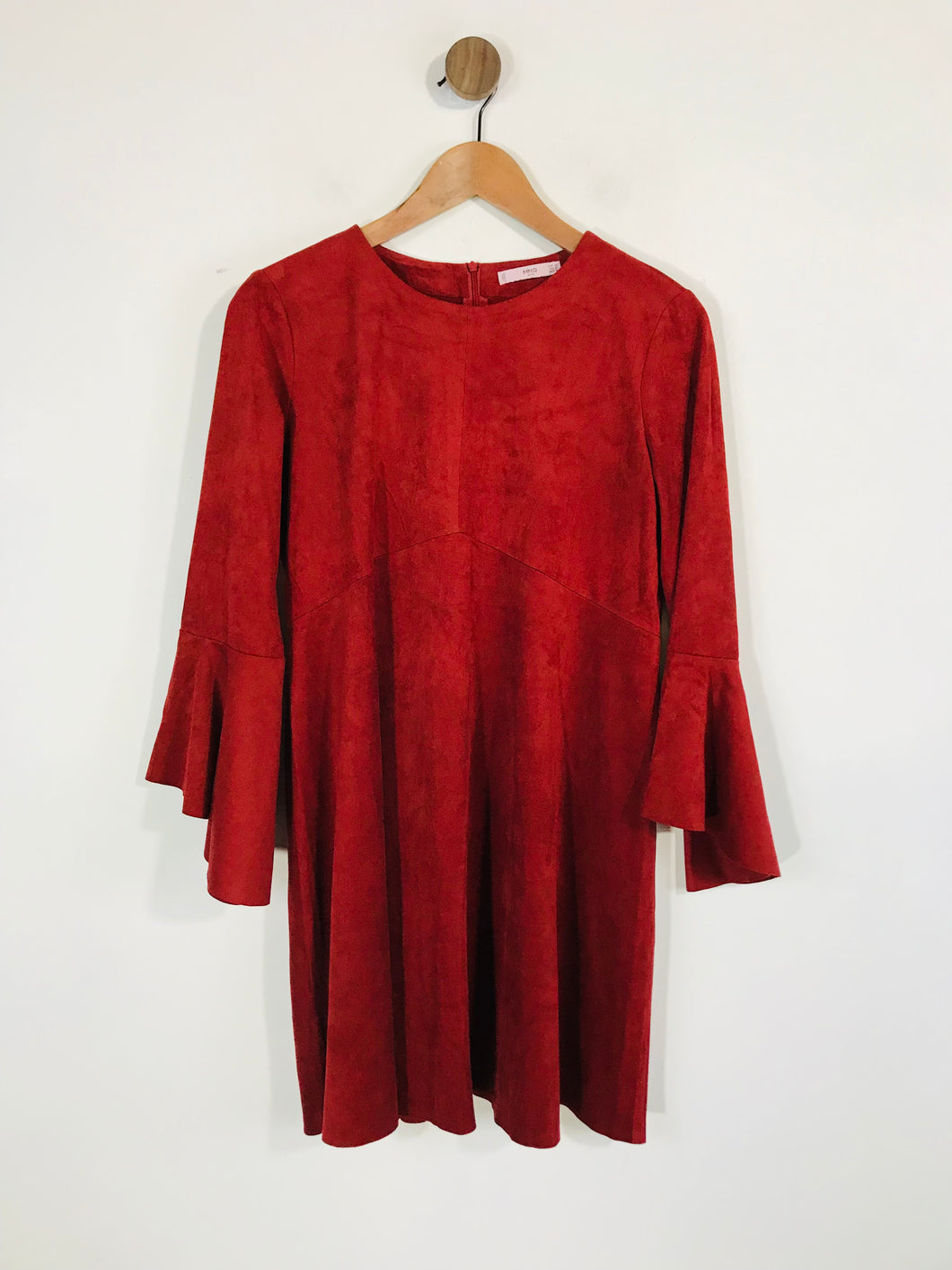 Mango Women's Long Sleeve Faux Suede A-Line Dress | M UK10-12 | Red