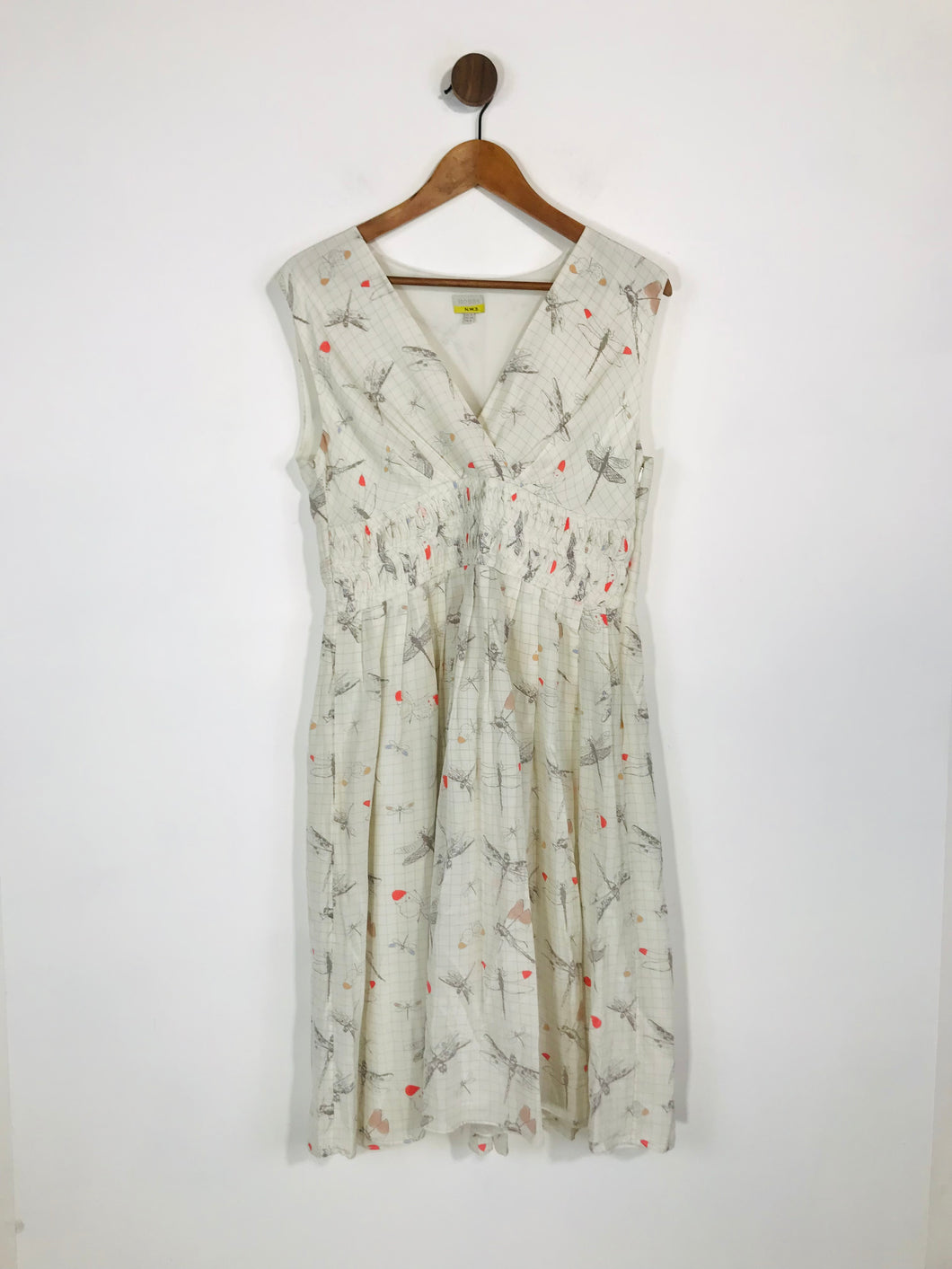 Hobbs Women's Silk Dragonfly Print Pleated A-Line Dress | UK12 | Multicoloured