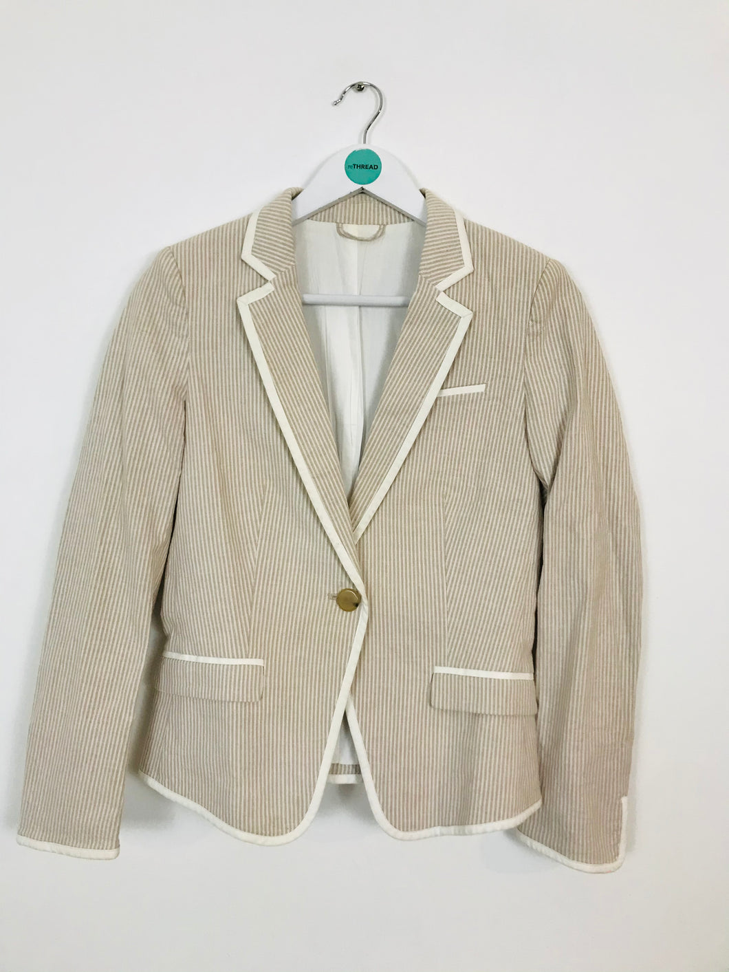 Mango Women's Fitted Pinstripe Blazer Jacket | UK10 | Brown