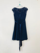 Load image into Gallery viewer, Coast Women’s Silk Sleeveless Lace A-Line Skater Dress | UK10 | Navy Blue
