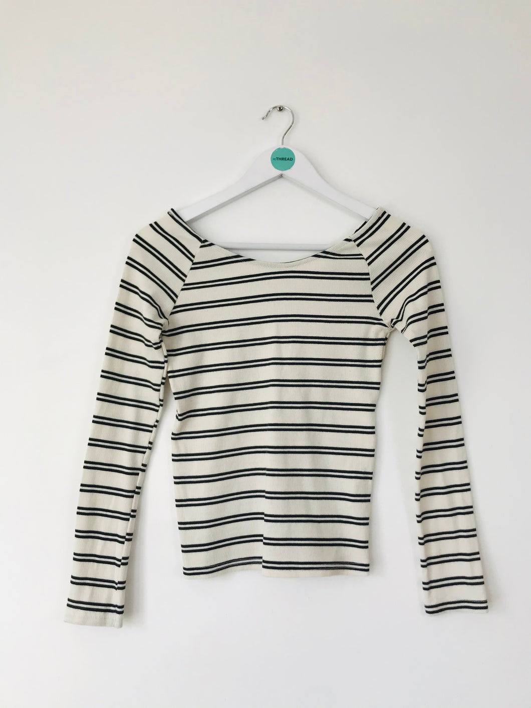 Zara Women’s Striped Wide Neck Shirt | M UK10 | Black and White