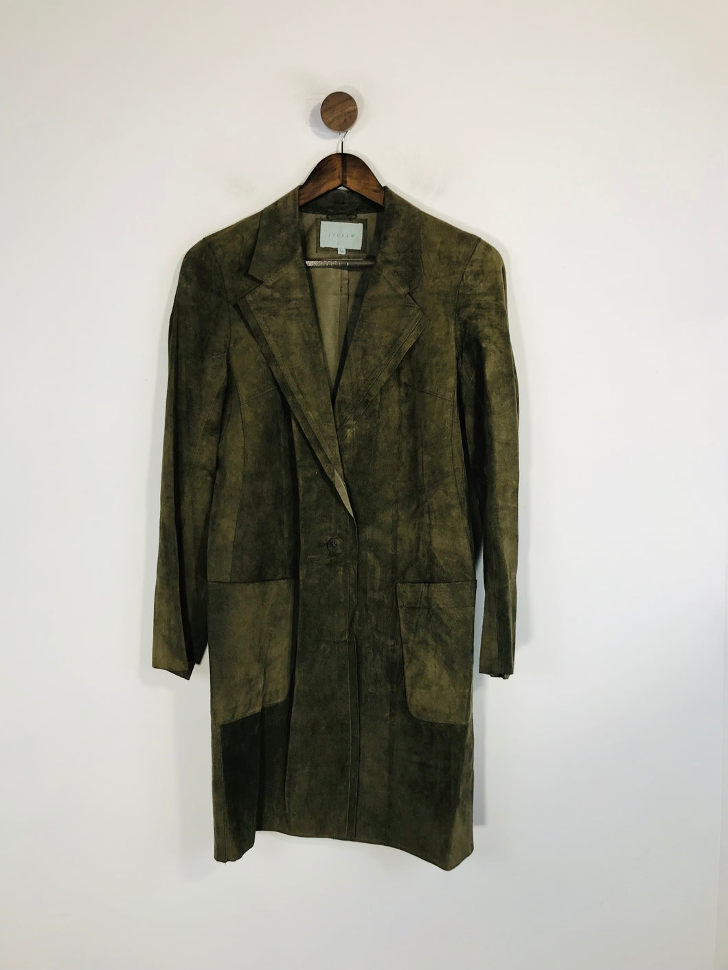 Jigsaw Women's Suede Real Leather Overcoat Coat | UK10 | Green