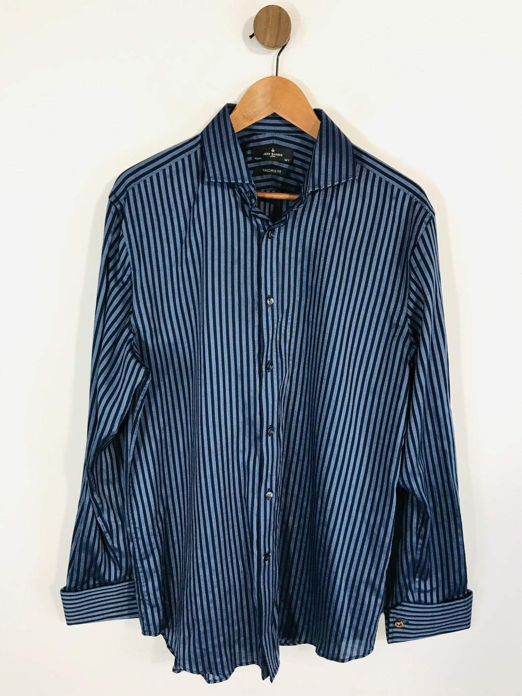 Jeff Banks Men's Striped Button-Up Shirt | 42 L | Blue