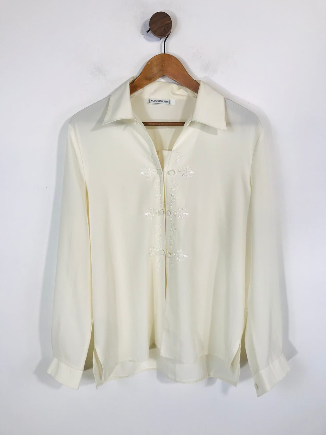 House of Fraser Women's Floral Embroidered Button-Up Shirt | L UK14 | White