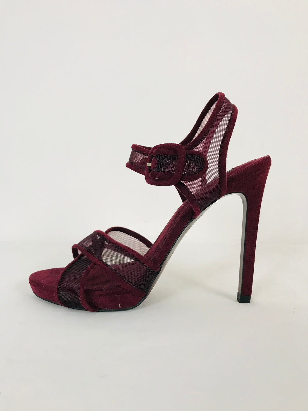 Zara Women’s Mesh Strap Sandal Heels | 38 UK5 | Burgundy Red