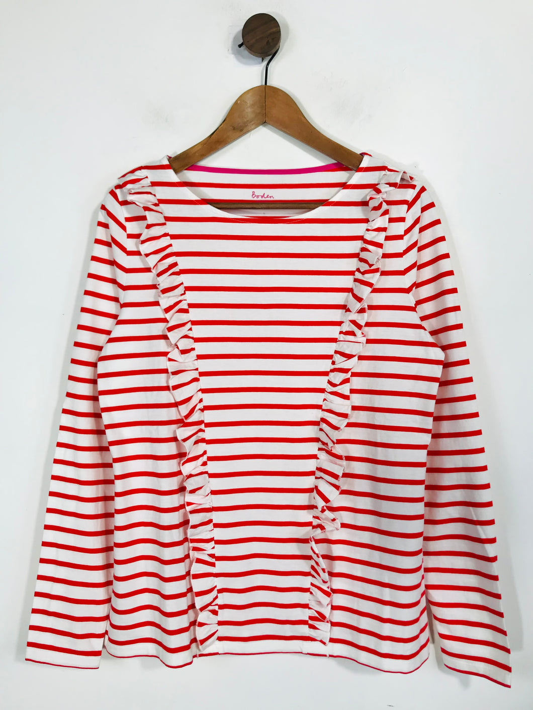 Boden Women's Striped Ruffle T-Shirt | UK14 | White