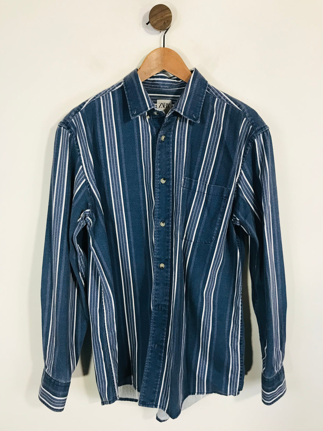 Zara Men's Cotton Striped Button-Up Shirt | L | Blue
