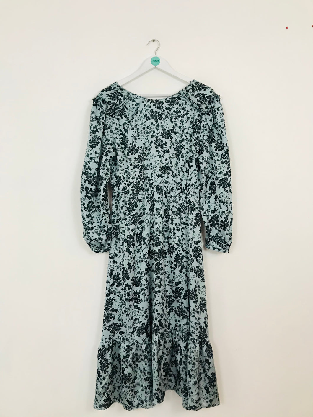 Zara Women’s Floral Ruffle Midi Smock Dress | L | Blue Black