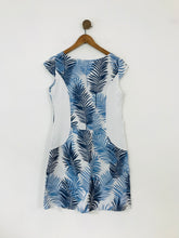Load image into Gallery viewer, Lina Tomei Women&#39;s Linen Palm Print Shift Dress | L UK14 | Blue
