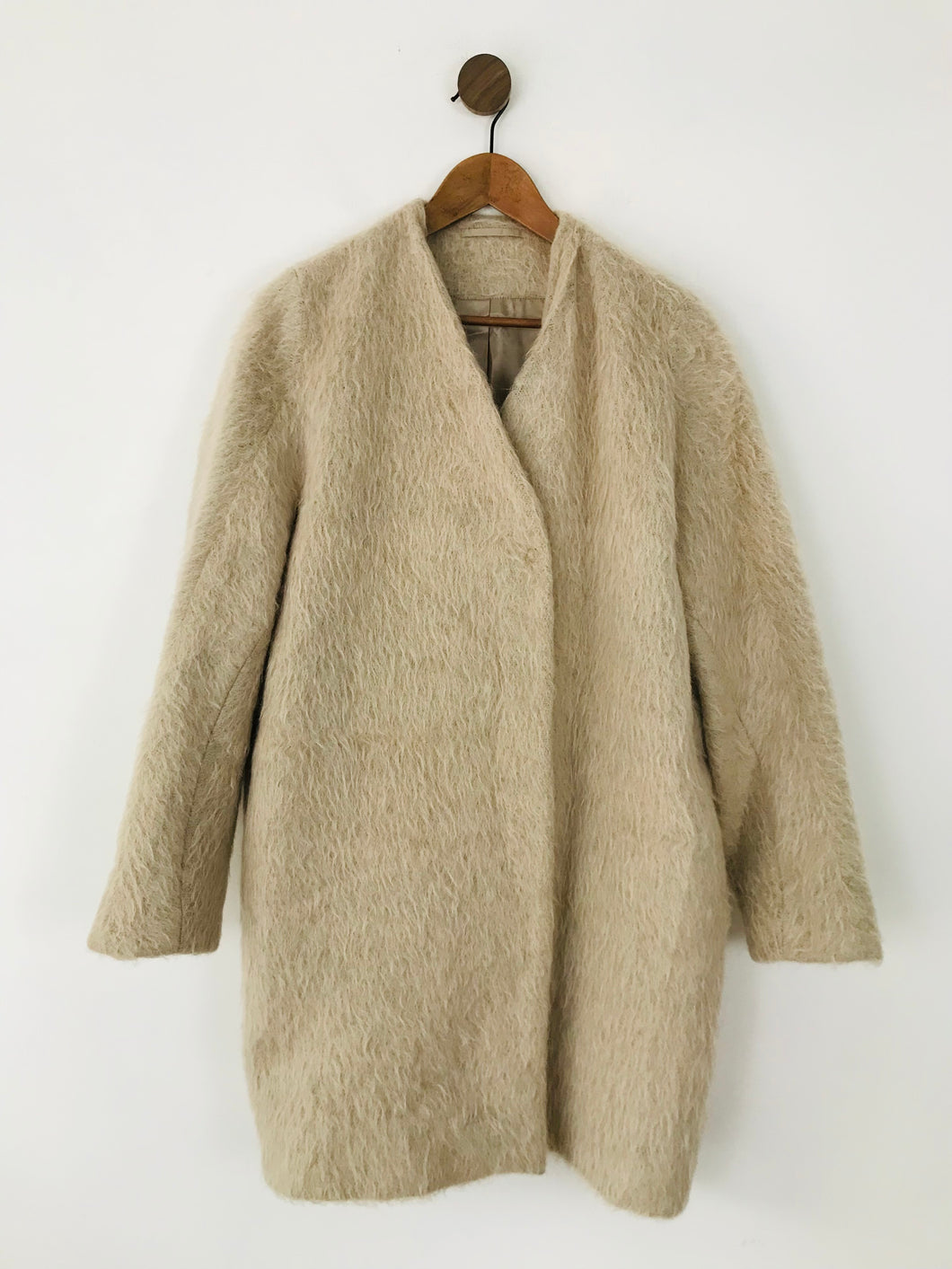 Cos Women's Faux Fur Collarless Overcoat Coat | 38 UK12 | Beige