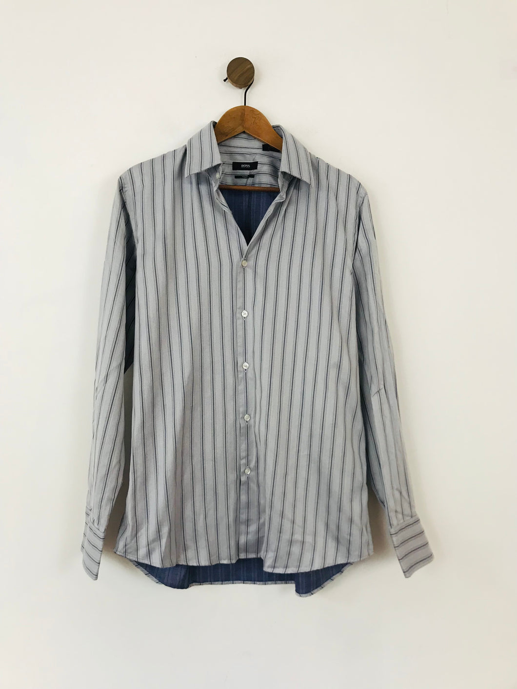 Boss Hugo Boss Men's Striped Button-Up Shirt | 16 | Blue