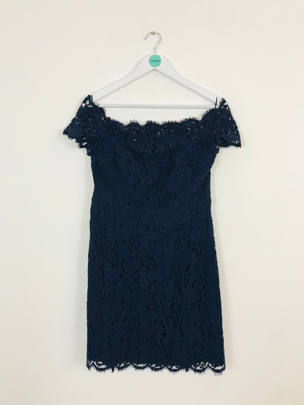 Whistles Women’s Knee Length Lace Fitted Dress | UK 12 | Navy
