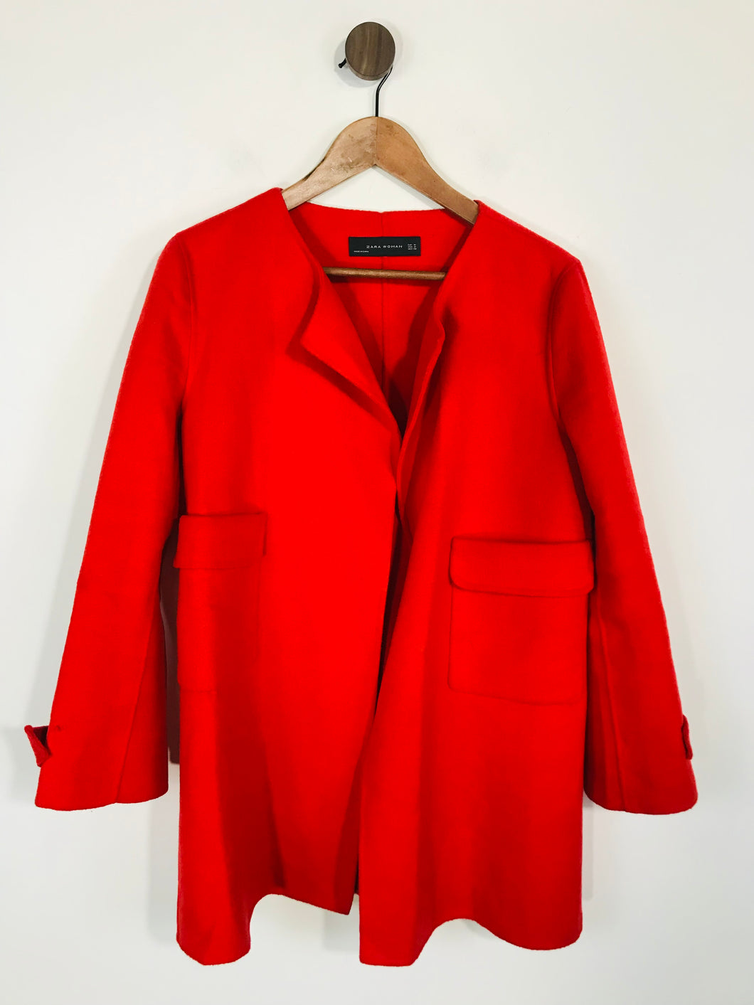 Zara Women's Smart Collarless Overcoat Coat | M UK10-12 | Red