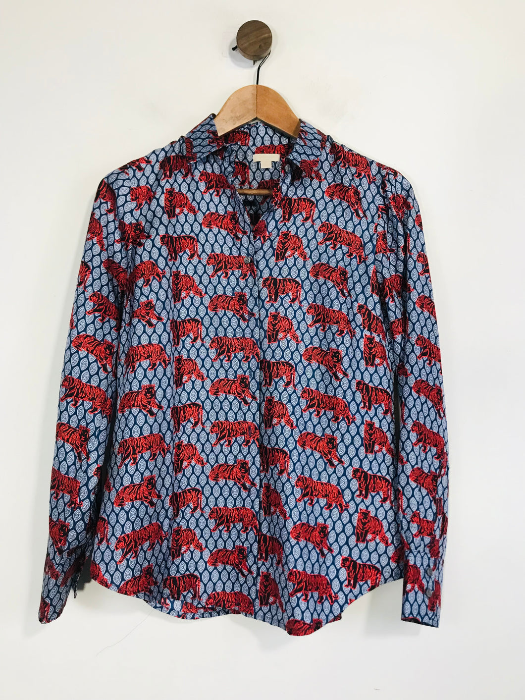 J Crew Women's Silk Tiger Print Button-Up Shirt | US0 UK4 | Multicoloured