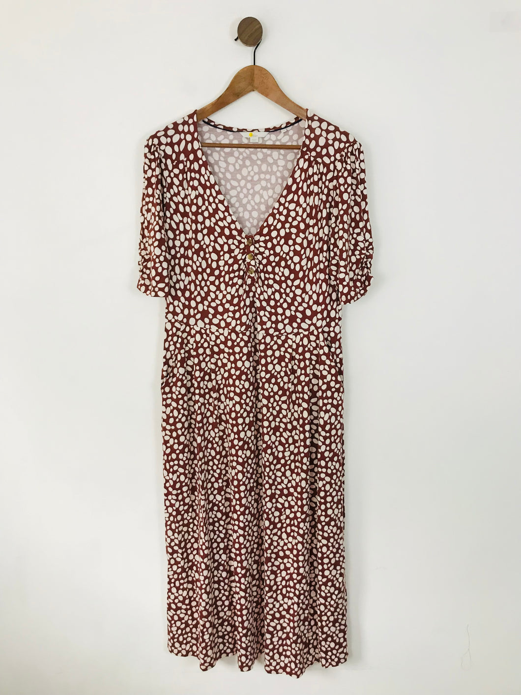 Boden Women's Polka Dot V-Neck Midi Dress | UK16 | Brown