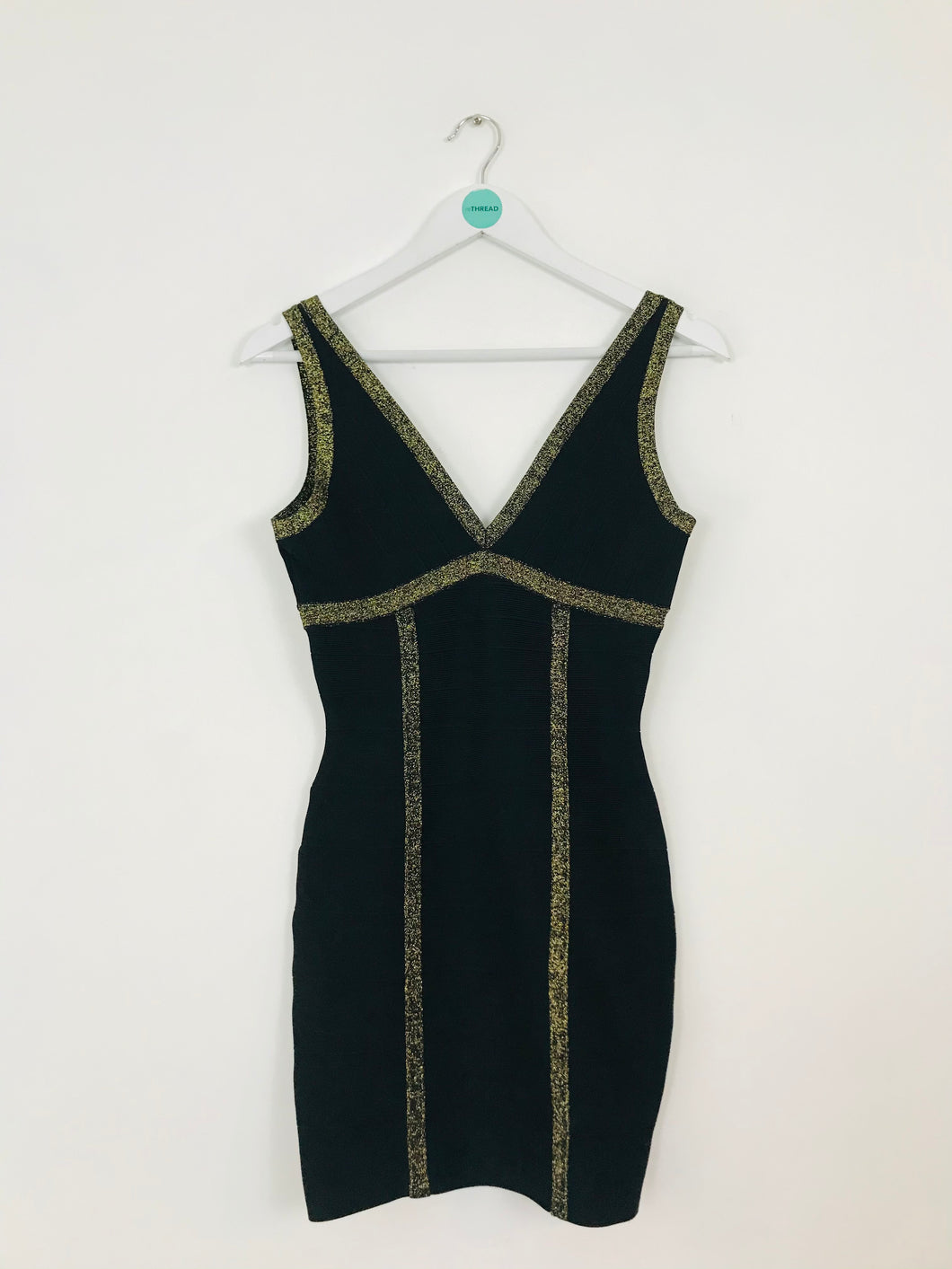 Guess Women’s V Neck Glitter Bodycon Dress | M | Black