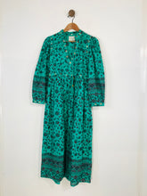 Load image into Gallery viewer, Dilli Grey Women&#39;s Boho Floral Long Sleeve Tassel Midi Dress | UK10 | Green
