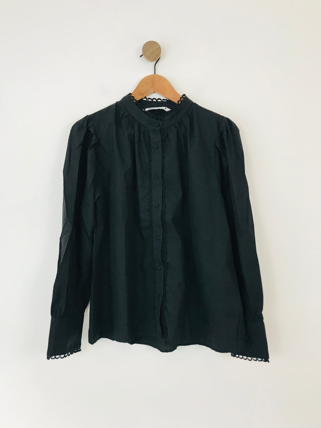 Zara Women's Collarless Button-Up Shirt | XL UK16 | Black