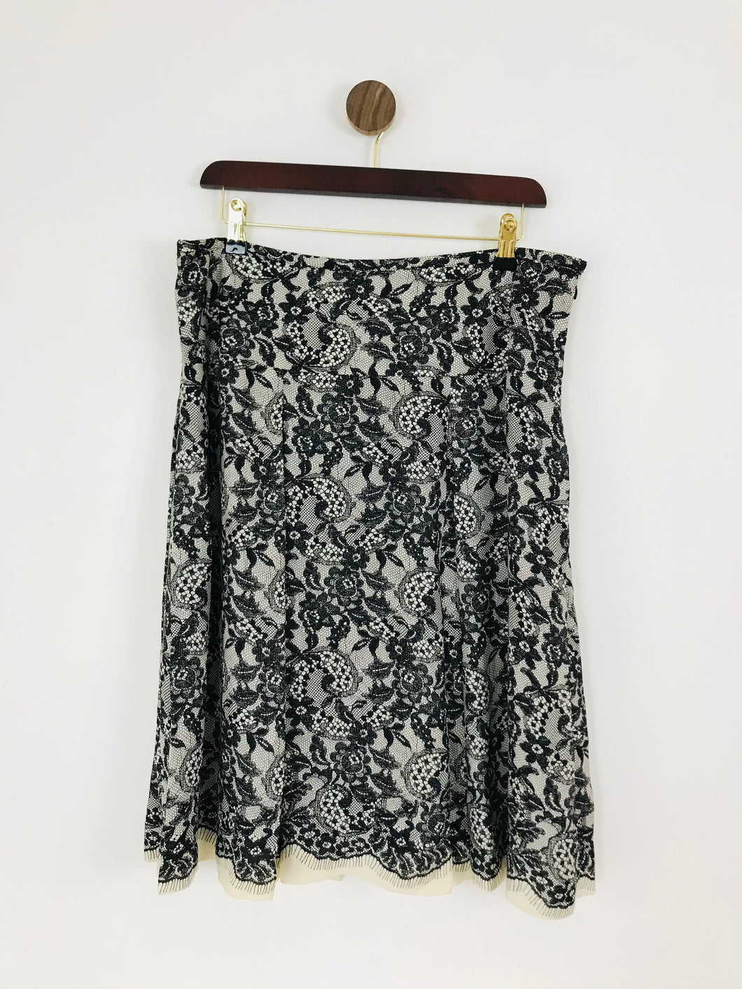 Jaeger Women’s 100% Silk Lace Print Skirt | UK14 | Black