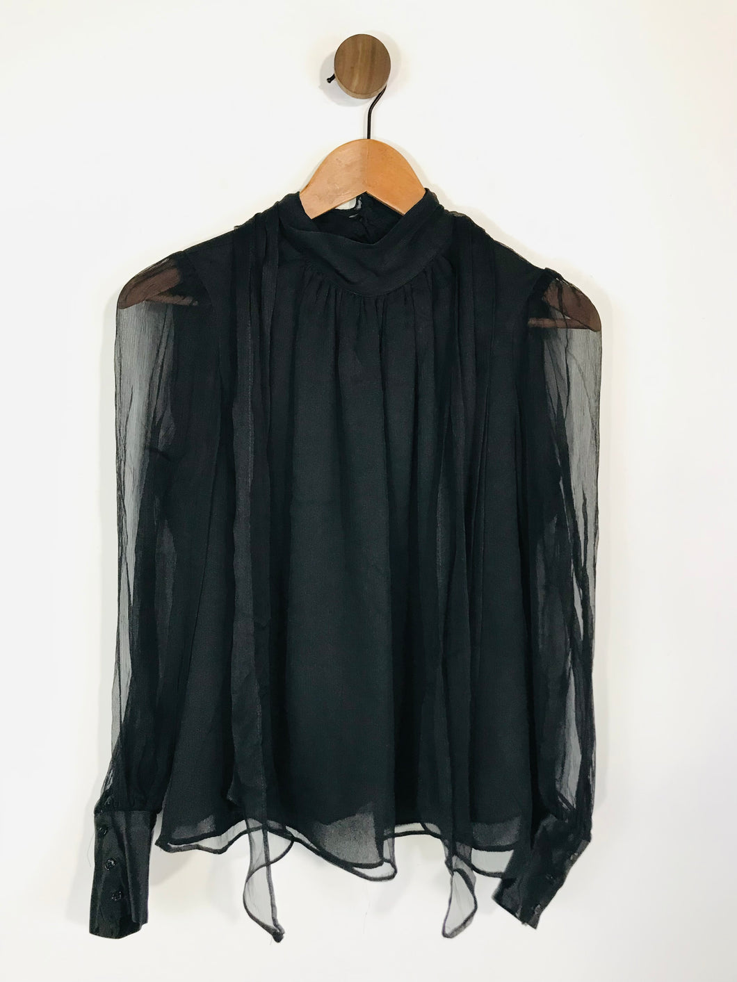 Zara Women's Long Sleeve Silk Blouse  | L UK14 | Black