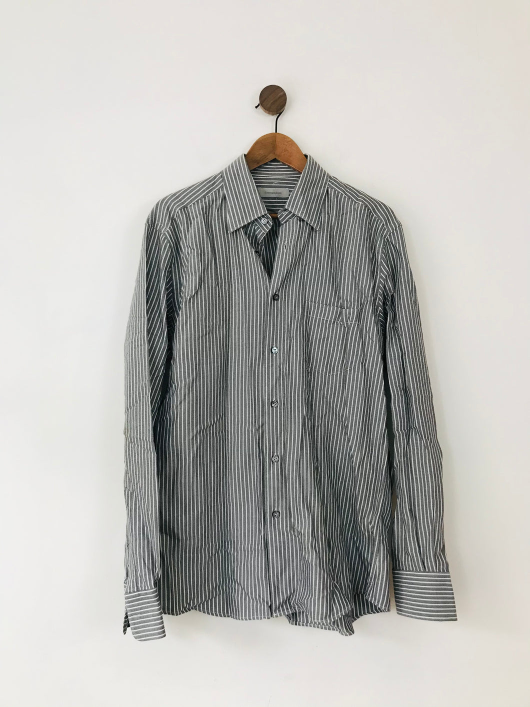 Ermenegildo Zegna Men’s Striped Button-Up Shirt | 44 | Grey