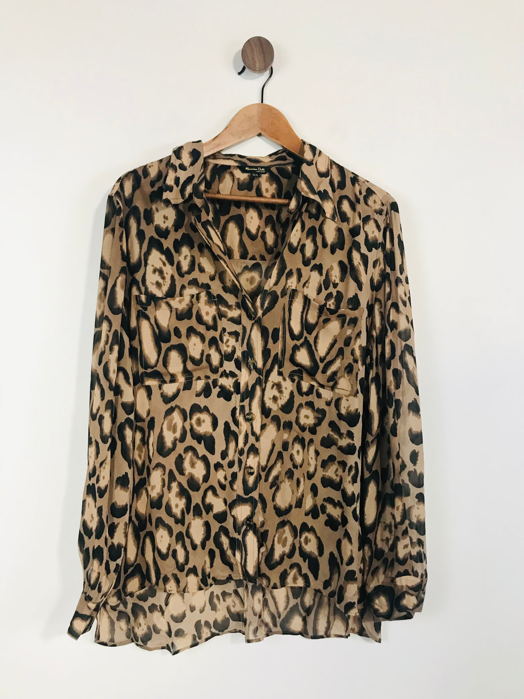 Massimo Dutti Women's Leopard Print Sheer Blouse | EU44 UK14-16 | Brown