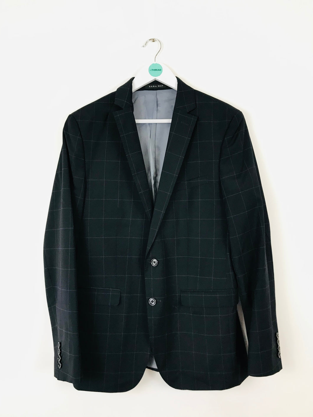 Zara Man Men’s Check Suit Jacket Blazer | EU50 UK40 L | Navy Blue