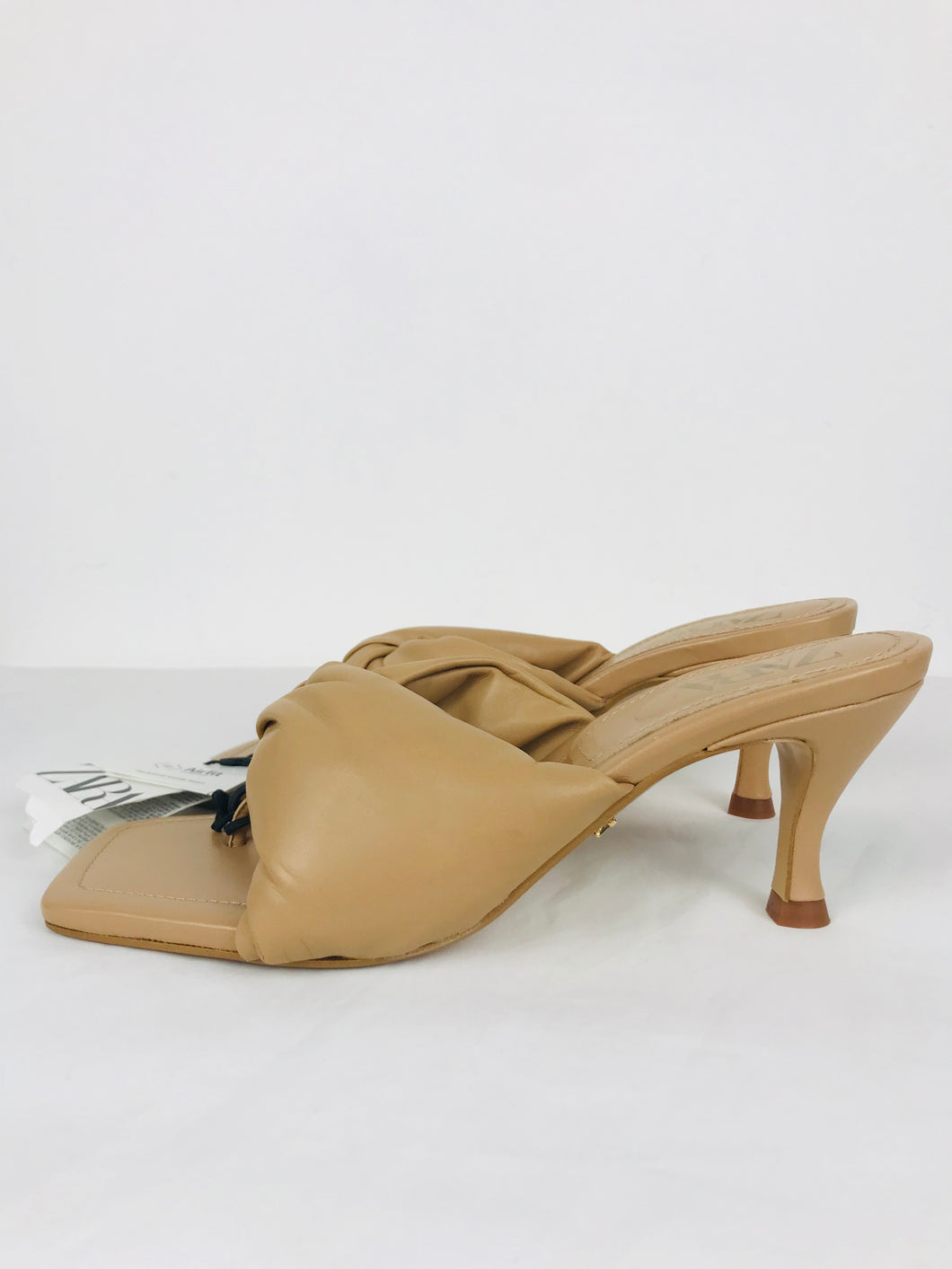 Zara Womens Leather Heel Sandal NWT | 39 UK6 | Beige