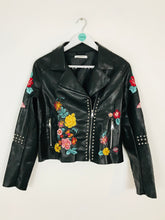 Load image into Gallery viewer, Glamorous Women’s Floral Faux Leather Embroidered Biker Jacket | M UK10-12 | Black
