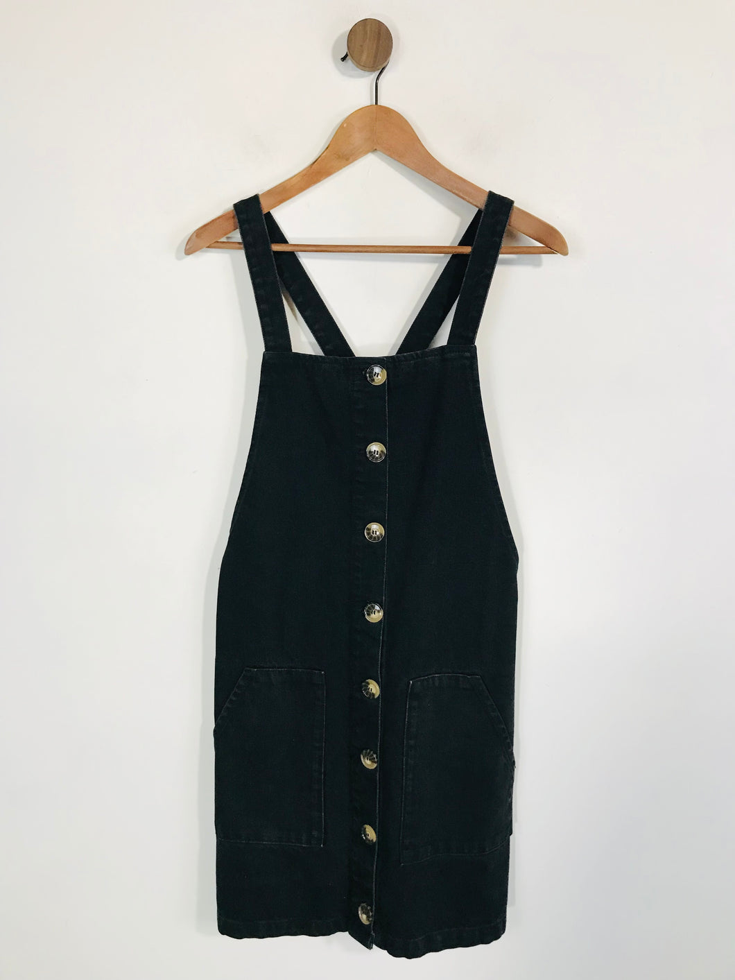 Topshop Women's Denim Pinafore Dress | UK12 | Black