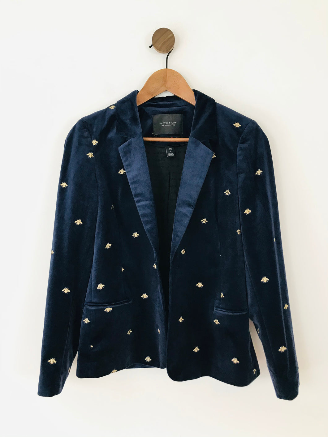 Scotch & Soda Women's Velvet Bumble Bee Embroidered Blazer Jacket | 1 UK10 | Blue