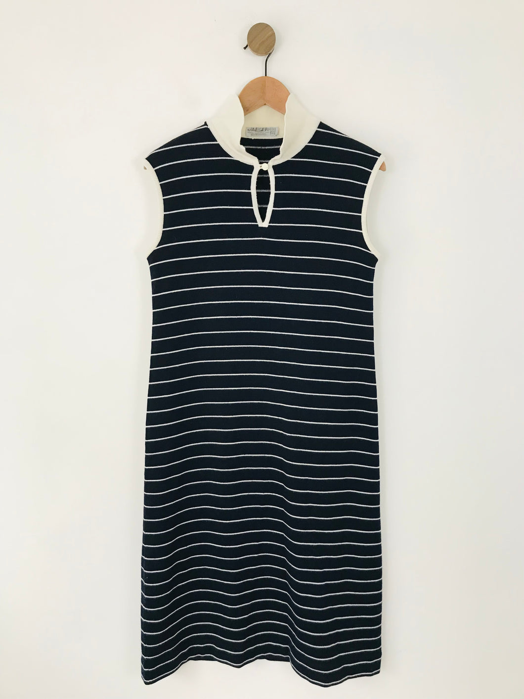 Jaeger Women's Striped Knit Midi Dress | 36in ~ M | Blue