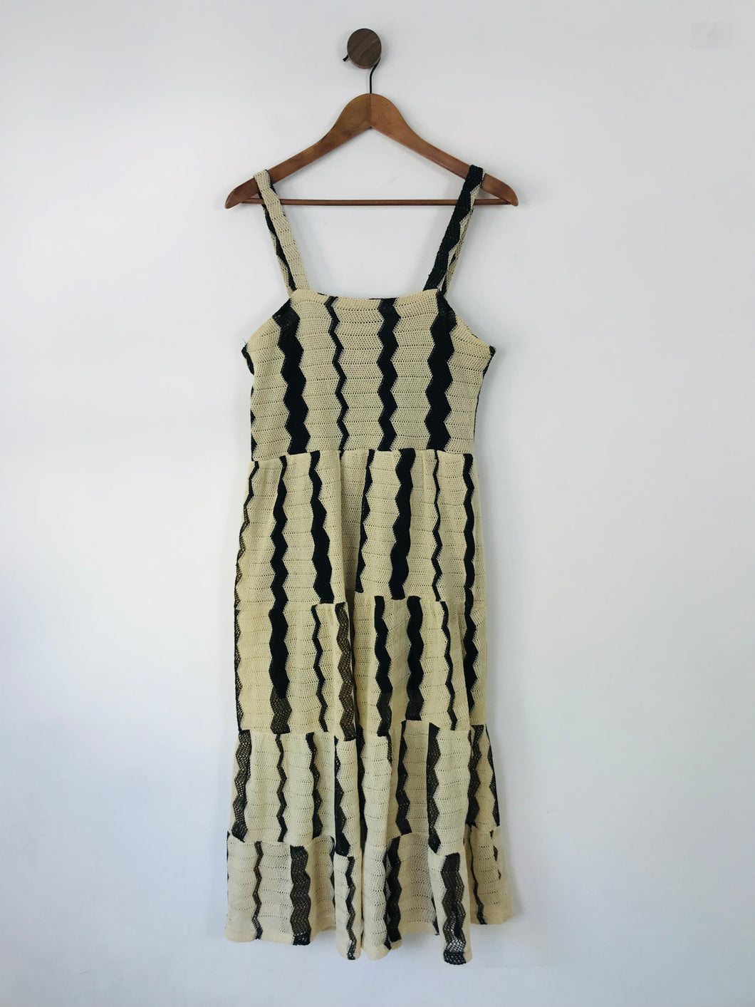 Zara Women's Chevron Print Knit Midi Dress | M UK10-12 | Beige
