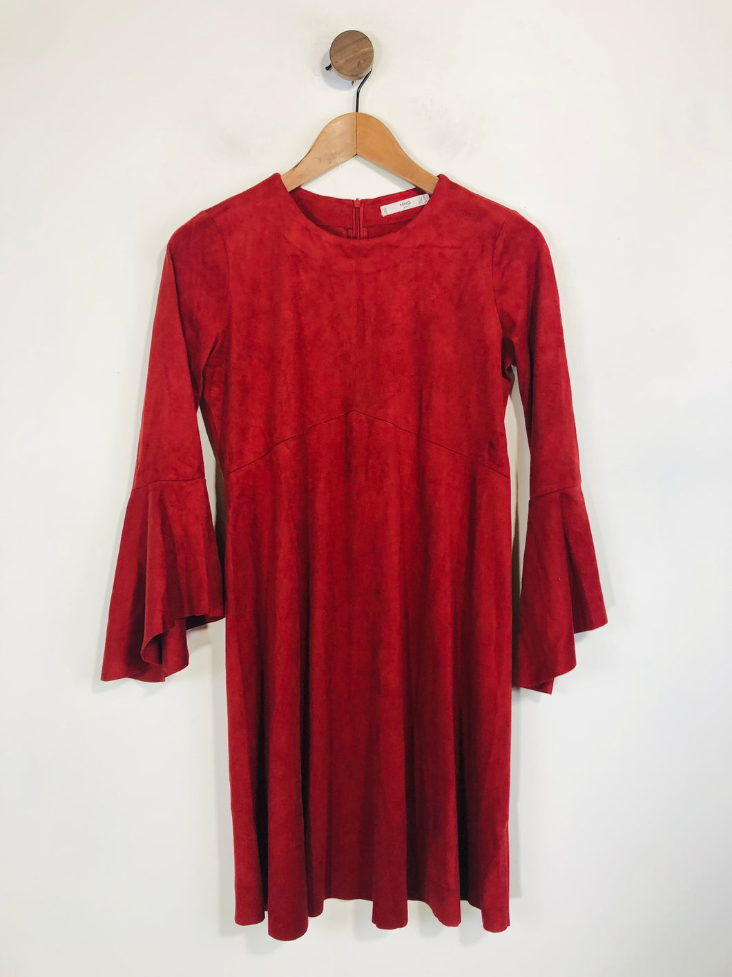 Mango Women's Suede Bell Sleeve Mini Dress | S UK8 | Red