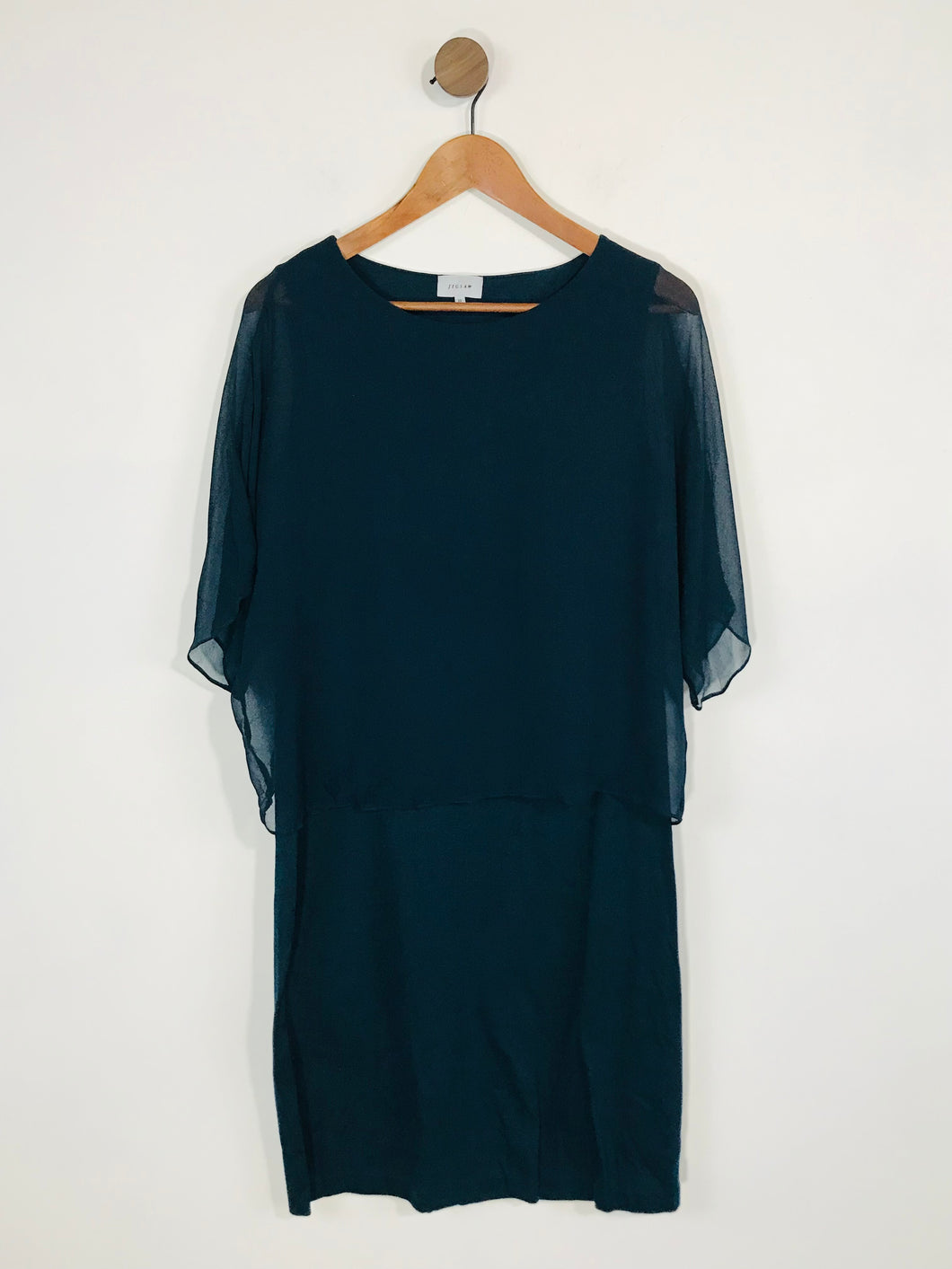 Jigsaw Women's Silk Sheer Overlay Shift Dress | M UK12 | Blue