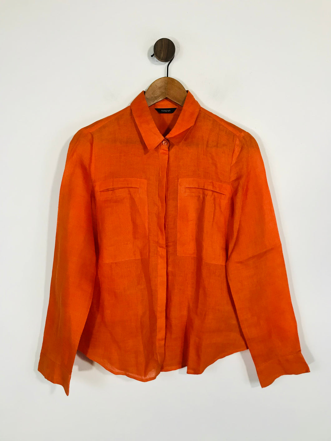 Autograph Women's Linen Long Sleeve Button-Up Shirt | UK10 | Orange