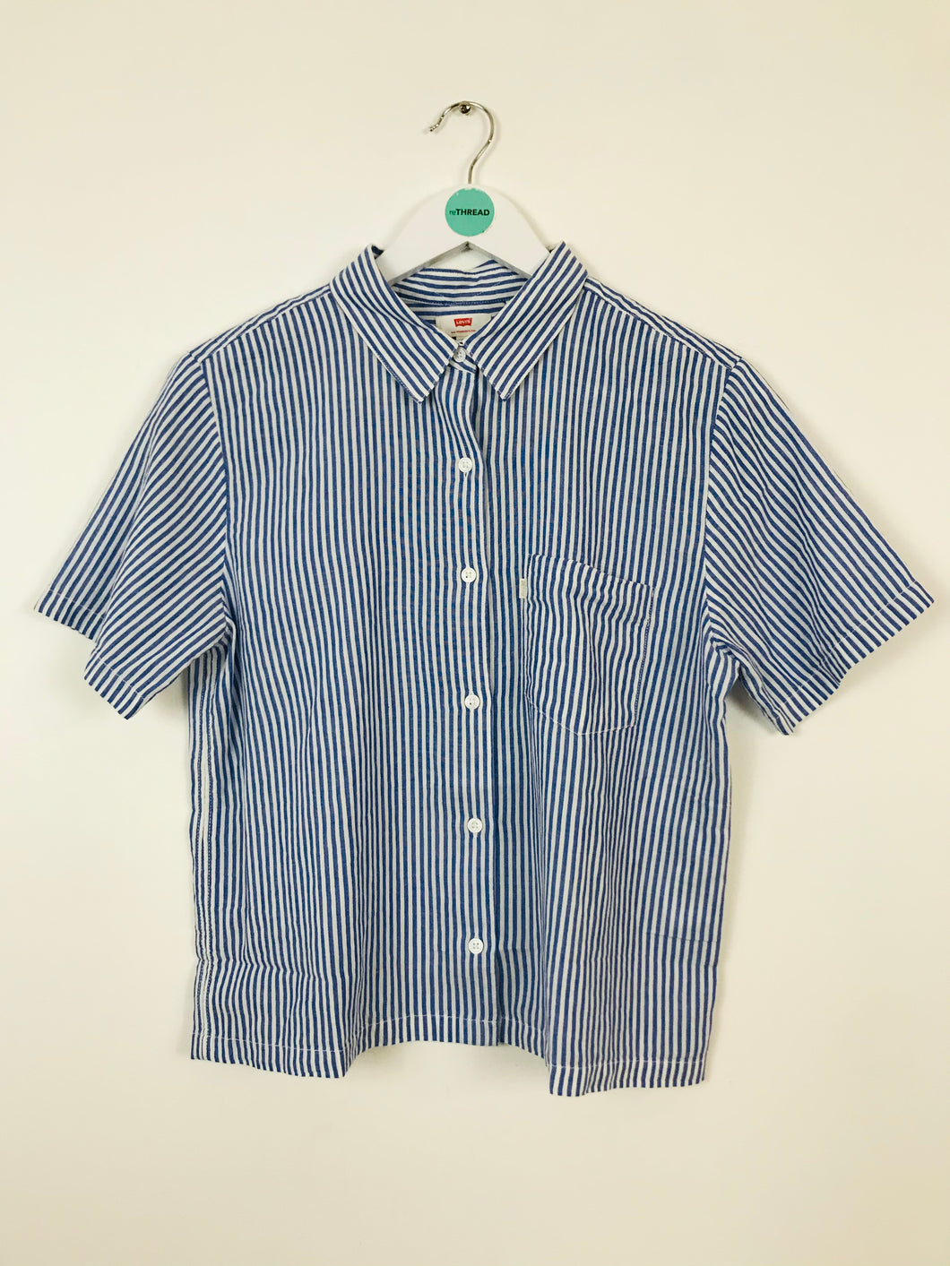 Levi’s Womens Short Sleeve Stripe Shirt | UK10 | Blue and white