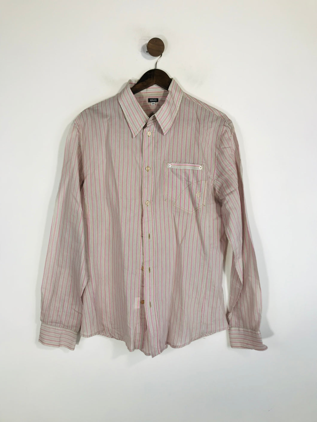 Versace Jeans Couture Men's Striped Button-Up Shirt | XXL | Pink