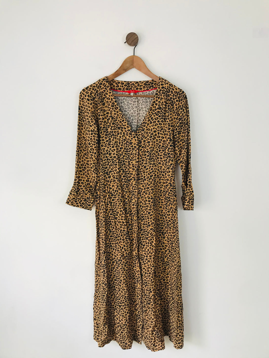 Joules Women’s Long Sleeve Leopard Print Midi Dress | UK10 | Brown