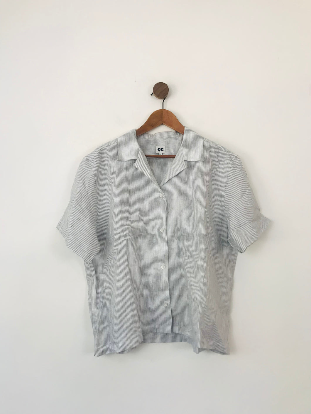 Community Clothing Women's Linen Striped Button-Up Shirt | XXL | Grey
