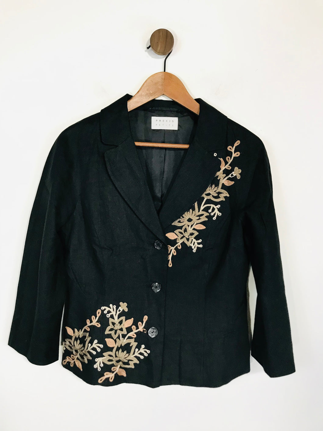 Precis Women's Linen Embroidered Blazer Jacket | UK12 | Black