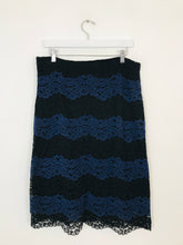 Load image into Gallery viewer, Hush Women’s Stripe Floral Lace Midi Skirt | UK14 | Black Blue

