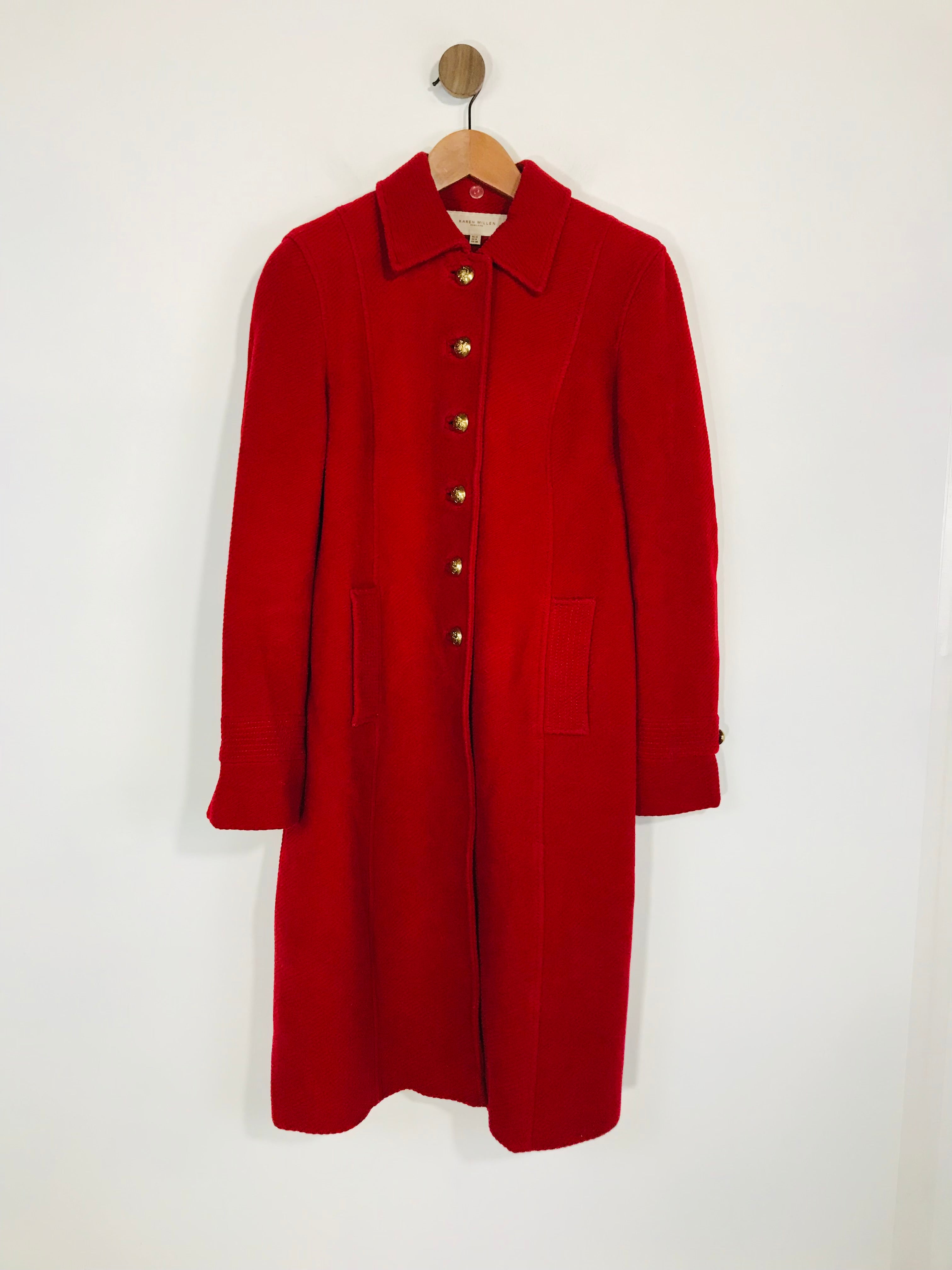 Karen Millen Women's Long Wool Blend Coat UK12 Red
